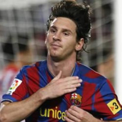 Lionel Messi celebra un gol con el Barça.