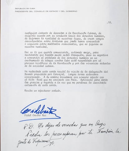 "No dejes de recordar que en Cayo Piedra los peces esperan por ti. También la gente de Tropicana", la posdata de Fidel Castro a Felipe González.