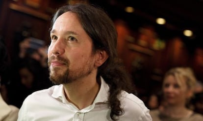 Pablo Iglesias en la Asamblea Ciudadana donde salió elegido secretario general, el 15 de noviembre.
