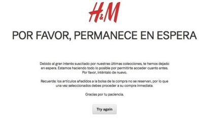 Mensaje de error que aparece en la página web de H&M.
