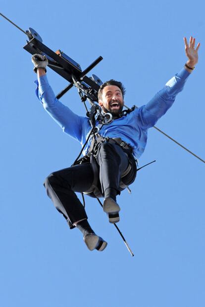 Hugh Jackman llegando al programa.