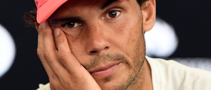 Nadal, durante su comparecencia posterior a la lesión en Melbourne.