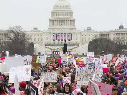 Histórica marcha de las mujeres en Washington el 21 de enero de 2017, tras la investidura de Donald Trump como presidente.