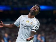 Vinicius se lamenta tras una ocasión fallada contra el Celta en el Bernabéu.