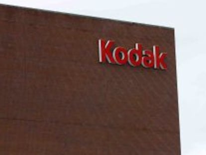 Logotipo de Kodak en su fábrica de Rochester, New York.