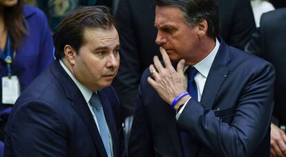 Rodrigo Maia e Jair Bolsonaro, na Câmara.