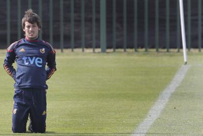 David Silva, durante el entrenamiento de ayer con España