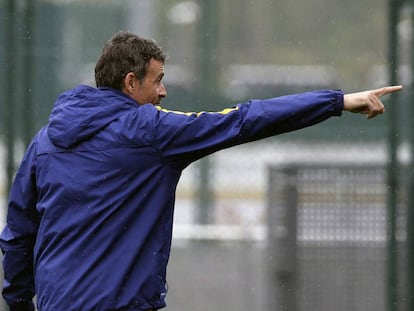 Luis Enrique Martínez, durant l'entrenament d'avui a la ciutat esportiva Joan Gamper.