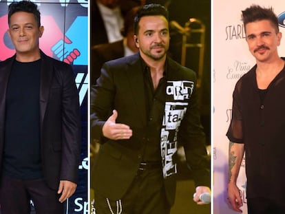 De izquierda a derecha: Alejandro Sanz, Luis Fonsi y Juanes.