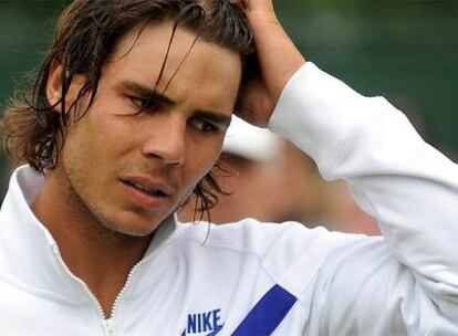 Rafael Nadal, tras el partido de exhibición que jugó ayer contra Wawrinka en Londres.