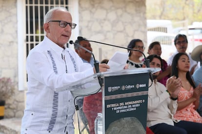 Diego Prieto, director del INAH, en la ceremonia de reapertura del Museo de Chalcatzingo, este martes en Jantetelco, Morelos.