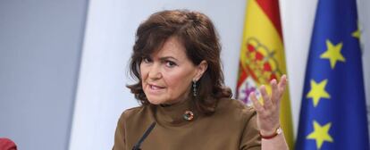 La vicepresidenta del Gobierno y ministra de la Presidencia, Relaciones con las Cortes e Igualdad, Carmen Calvo.