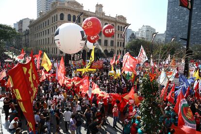 Protesto contra o Governo Bolsonaro realizado no Vale do Anhangabaú, neste 7 de Setembro.