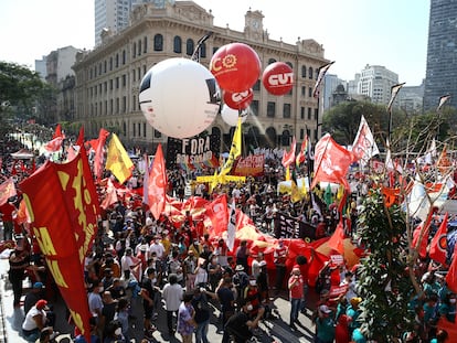 Protesto contra o Governo Bolsonaro realizado no Vale do Anhangabaú, neste 7 de Setembro.