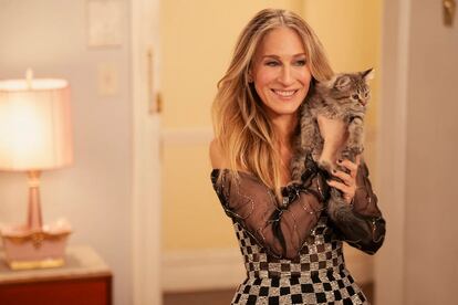 Carrie Bradshaw, con su gato 'Shoe', en el último capítulo de la segunda temporada de 'And just like that'.