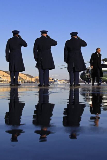 Barack Obama, ayer en la base de la Fuerza Aérea de Andrews, cerca de Washington.