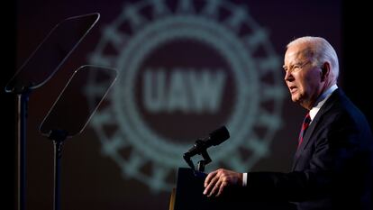 U.S. President Joe Biden speaks at the United Auto Workers (UAW) conference in Washington, DC, USA, 24 January 2024.