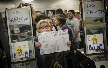 Protesta contra el coste del transporte p&uacute;blico en Barcelona.