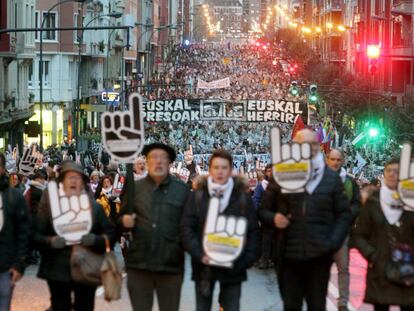 Manifestaci&oacute;n a favor del acercamiento de los presos de ETA celebrada en Bilbao en enero de 2017.