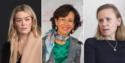 Marta Ortega, presidenta de Inditex; Ana Botín, presidenta de Santander y Belén Garijo, consejera delegada de Merck.