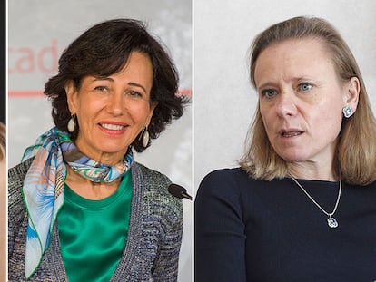 Marta Ortega, presidenta de Inditex; Ana Botín, presidenta de Santander y Belén Garijo, consejera delegada de Merck.