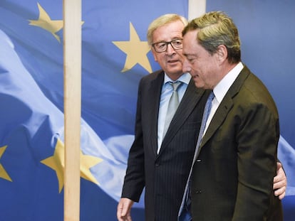 Juncker y Draghi este lunes en Bruselas.