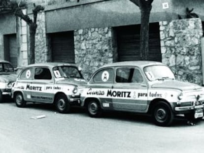 Una flota de Seat 600 de Cerveza Moritz.