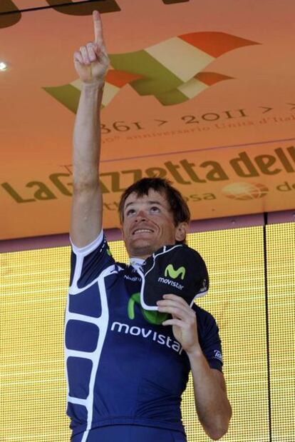 Kiryienka dedica su victoria a su compañero del Movistar, recientemente fallecido.