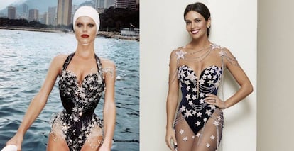 Corsé de Mister Pearl y, a la derecha, Cristina Pedroche durante las campanadas con un modelo de Pronovias.