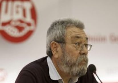 El secretario general de UGT, C&aacute;ndido M&eacute;ndez, durante su intervenci&oacute;n en la clausura de una jornada sobre la reforma de la Administraci&oacute;n Local.