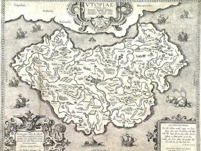 Mapa de l’illa Utopia, d’Abraham Ortelius, Anvers, 1596.
