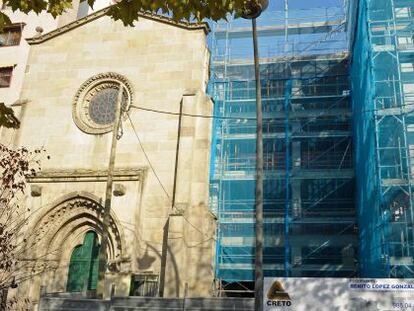 Obras del nuevo edificio anexo a la iglesia de San Francisco, en Ourense