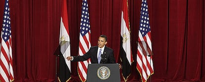 El presidente estadounidense, Barack Obama, durante su discurso en la universidad de El Cairo.