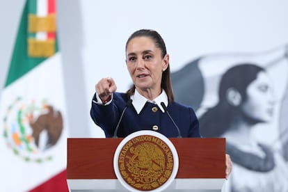 Claudia Sheinbaum en Palacio Nacional de Ciudad de México, este martes. 
