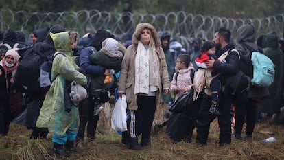 Migrants on the border between Belarus and Poland.
