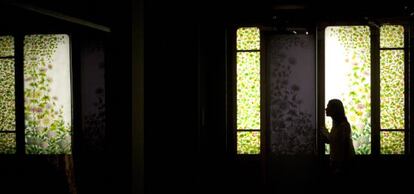 A stained-glass door created by master cabinet-maker Frederic Vidal, on show at the exhibition.