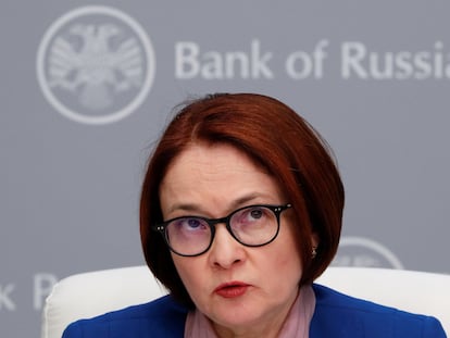 Elvira Nabiullina, gobernadora del Banco Central de Rusia, durante una rueda de prensa en 2019.