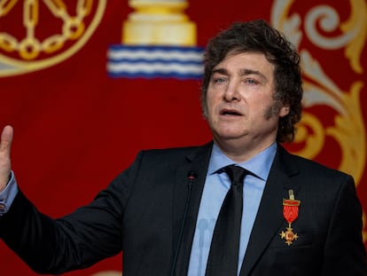 Javier Milei después de recibir la Medalla Internacional de la Comunidad de Madrid.