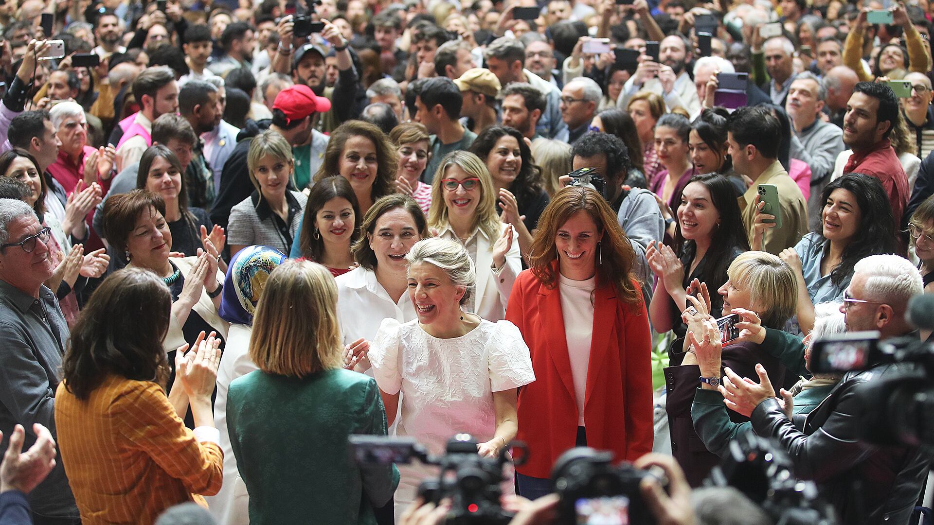 Acto de Yolanda Díaz en la presentación de la plataforma Sumar, en el polideportivo Magariños, en Madrid, el 2 de abril de este año.