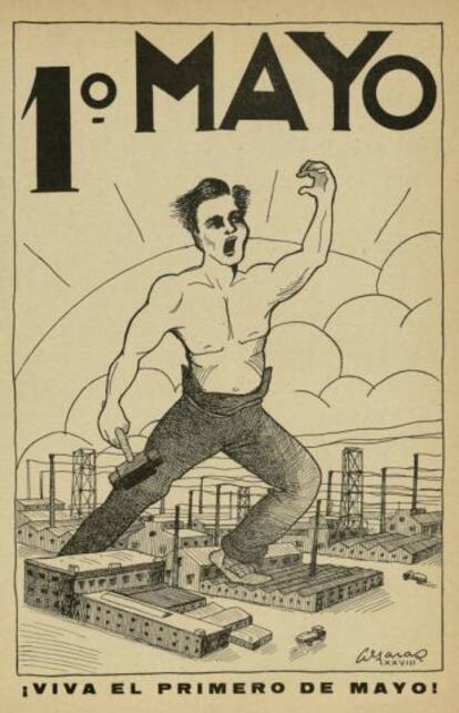 Uno de los carteles de la exposición "Prensa obrera de Madrid 1870-1934".