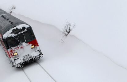 Un tren avanza en las cercanías de Marktoberdorf, sur de Alemania.