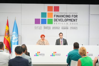 El ministro de Economía, Carlos Cuerpo, durante una mesa redonda en la Cumbre de la ONU.