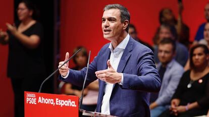 El presidente dle Gobierno en funciones, Pedro Sánchez, interviene en un acto del PSOE en Zaragoza.