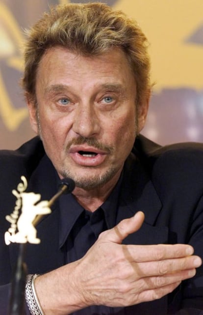 El actor y músico francés Johnny Halliday, en el año 2000 durante una conferencia del Festival de cine de Berlín