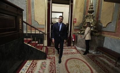 El presidente del Gobierno en funciones, Pedro Sánchez, durante la sesión constitutiva de la XIV Legislatura. 