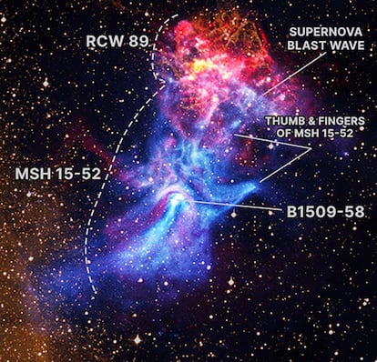 Esquema del pulsar B1509-58 gracias a detección por rayos X de la NASA