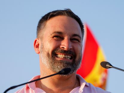 El líder de Vox, Santiago Abascal, en un mitin en El Ejido el pasado jueves.