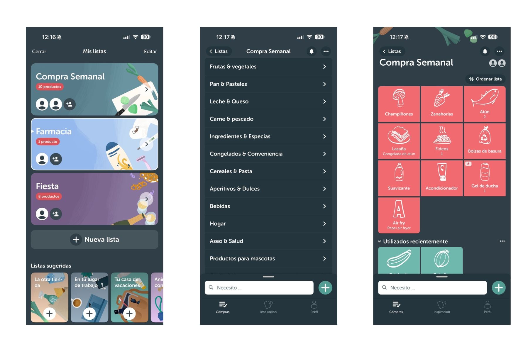 Listas de la compra elaboradas con la app Bring.