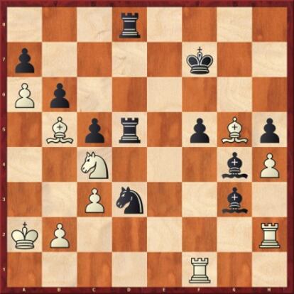 Posición de la partida que Carlsen perdió ante Vachier-Lagrave; el noruego hubiera ganado con 46 Td2, en lugar de Tg2