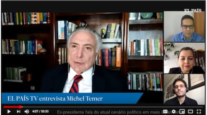 Michel Temer, durante a entrevista concedida ao jornal, transmitida ao vivo.